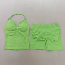 Women Yoga Set Seamless Yoga Longline Strappy Tank Top Scrunch Sports Shorts Gym Clothes Woman Summer Workout Outfit
