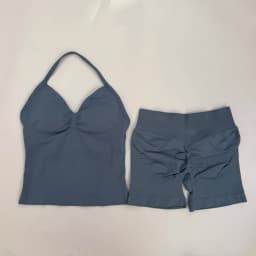 Women Yoga Set Seamless Yoga Longline Strappy Tank Top Scrunch Sports Shorts Gym Clothes Woman Summer Workout Outfit
