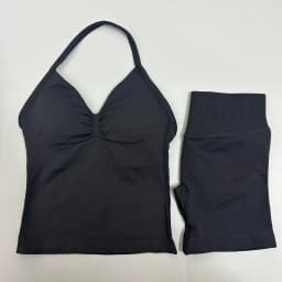 Women Yoga Set Seamless Yoga Longline Strappy Tank Top Scrunch Sports Shorts Gym Clothes Woman Summer Workout Outfit
