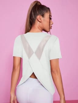 Yoga outfit women's summer sports T-shirt loose breathable quick drying top mesh back training fitness short sleeved