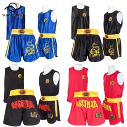 Muay Thai Shorts MMA T Shirt Kungfu Wushu Clothing Martial Arts Sanda Rashguard Boxing Pants Men Women Kids Performance Costume