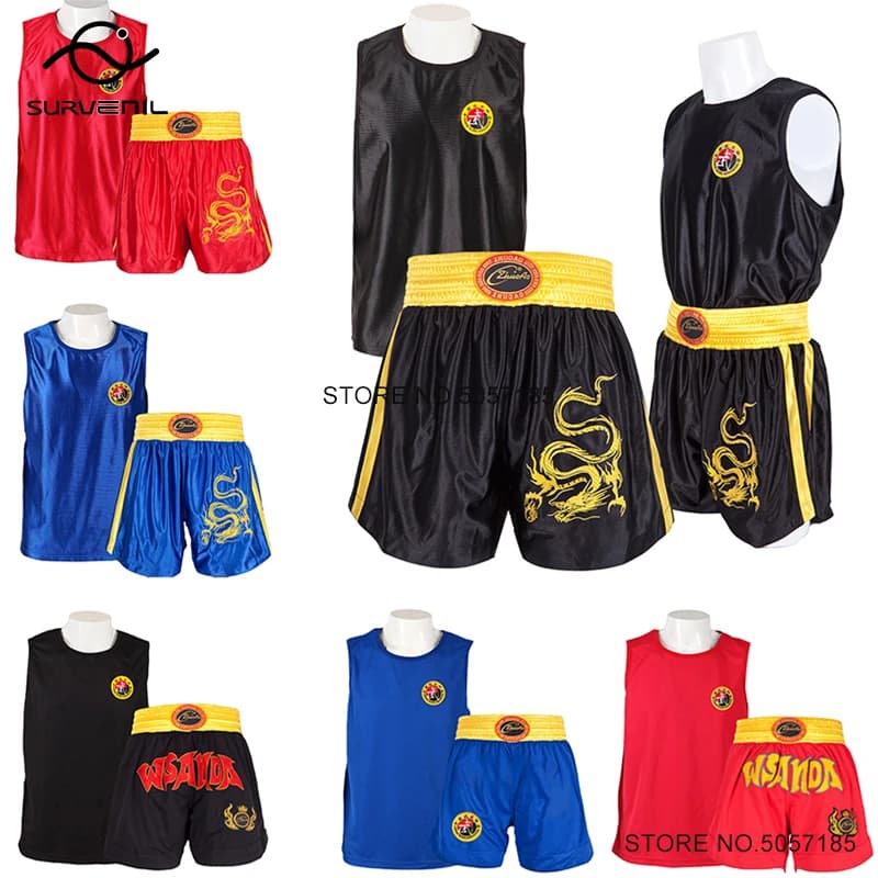 Muay Thai Shorts MMA T Shirt Kungfu Wushu Clothing Martial Arts Sanda Rashguard Boxing Pants Men Women Kids Performance Costume