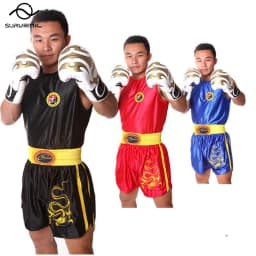 Muay Thai Shorts MMA T Shirt Kungfu Wushu Clothing Martial Arts Sanda Rashguard Boxing Pants Men Women Kids Performance Costume