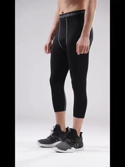 Men's Sports Running Tights Anti-Collision Knee Pad Compression Pants Quick Dry High Elastic Gym Fitness Training Leggings 3/4