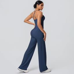 2Pieces Solid Color Gym Sports Yoga Set for Women Sexy Beautiful Back Strap Vest Workout Top Breathable Wide Leg Pants Yoga Suit