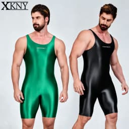 AMORESY satin smooth men's jumpsuit silk smooth surfing suit yoga sportswear vest five part jumpsuit