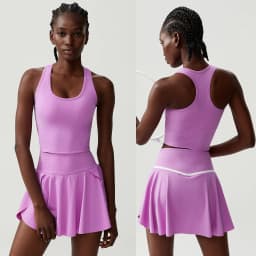Women Two Pieces Fitness Yoga Set Breathable Outdoor Running Suit Soft Stretchy Tennis Skirt Workout Clothes Short Sportswear