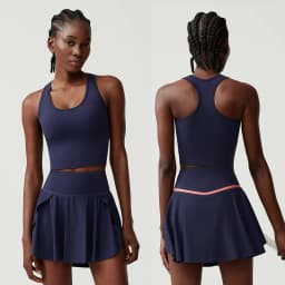 Women Two Pieces Fitness Yoga Set Breathable Outdoor Running Suit Soft Stretchy Tennis Skirt Workout Clothes Short Sportswear