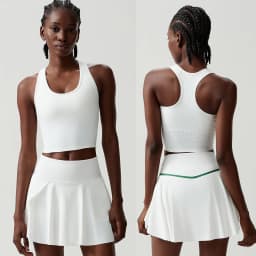 Women Two Pieces Fitness Yoga Set Breathable Outdoor Running Suit Soft Stretchy Tennis Skirt Workout Clothes Short Sportswear