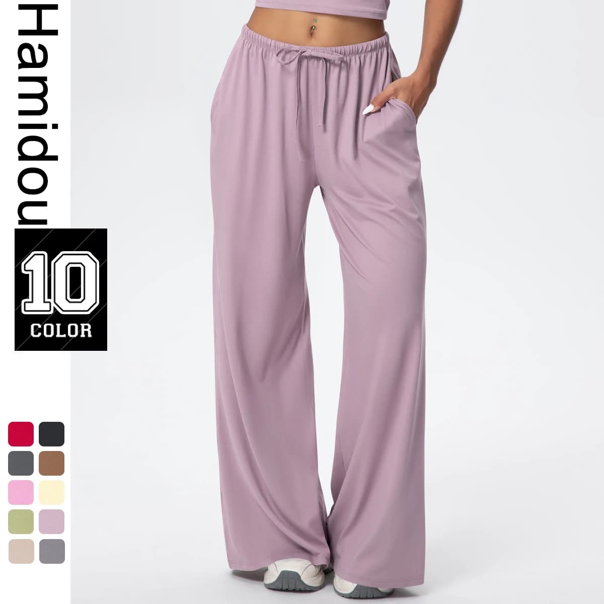 Breathable Solid Color Loose Yoga Pencil Pants Lifting Buttocks Sports Quick Drying Wide Leg Pants With Pockets Gym Yoga Pants