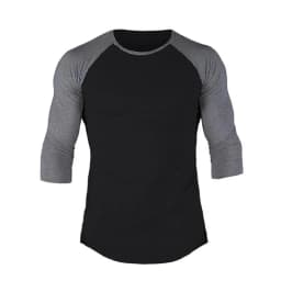 Plain Fitness Three Quarter Sleeve Shirt Mens Training Clothing Cotton Breathable T-shirt Slim Fit Gym Bodybuilding Muscle Tops