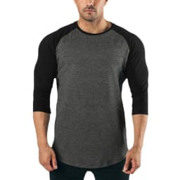 Plain Fitness Three Quarter Sleeve Shirt Mens Training Clothing Cotton Breathable T-shirt Slim Fit Gym Bodybuilding Muscle Tops