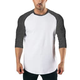 Plain Fitness Three Quarter Sleeve Shirt Mens Training Clothing Cotton Breathable T-shirt Slim Fit Gym Bodybuilding Muscle Tops