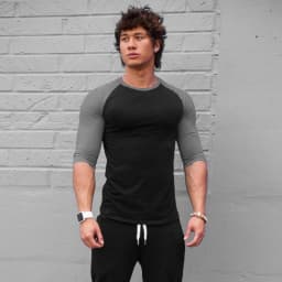 Plain Fitness Three Quarter Sleeve Shirt Mens Training Clothing Cotton Breathable T-shirt Slim Fit Gym Bodybuilding Muscle Tops