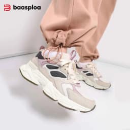 Baasploa Women Walking Sneakers Comfort Leather Mesh Casual Shoes Female Solid Color Fashion Sport Shoes Non-Slip Hight Increase