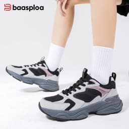 Baasploa Women Walking Sneakers Comfort Leather Mesh Casual Shoes Female Solid Color Fashion Sport Shoes Non-Slip Hight Increase