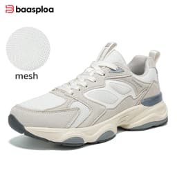 Baasploa Women Walking Sneakers Comfort Leather Mesh Casual Shoes Female Solid Color Fashion Sport Shoes Non-Slip Hight Increase