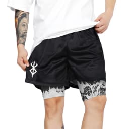 Berserk Print 2 in 1 Running Shorts for Men Gym Workout Fitness Athletic Shorts with Pockets Summer Activewear Quick Dry Stretch