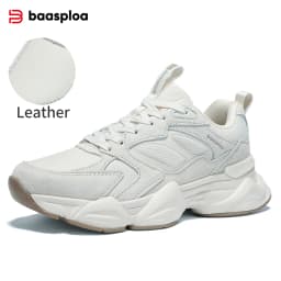 Baasploa Women Casual Shoes Comfort Leather Walking Sneakers For Women Solid Color Fashion Sport Shoes Non-Slip Hight Increase