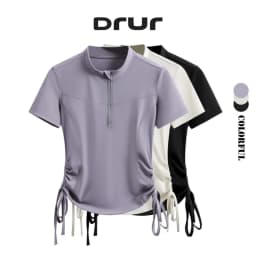 DRUR Yoga Shirts Women Short Sleeve Zipper Sports Tops Breathable Fitness T-Shirt Female Gym Clothing Running Top Yogawear 2025