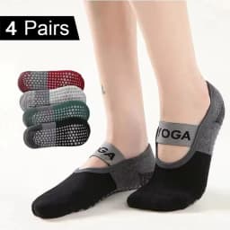 4 Pairs Women Anti-slip Yoga Socks Backless Bandage Pilates Socks Ladies Ballet Dance Fitness Slipper Cotton Sports Socks