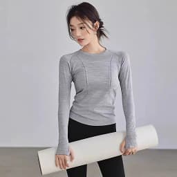 Yoga Clothes for Women, Sports Tops, Round Neck, Seamless, Slim, Running Shirt Fitness Workout Long Sleeves Gym T Shirt, Winter