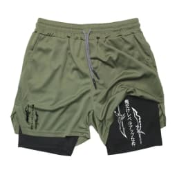 Solo Leveling Print 2in1 Running Workout Shorts for Men Gym Performance Compression Shorts with Phone Loop Athletic Activewear