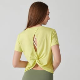 Women's Short Sleeve Yoga Top with Knot Back - Breathable Casual Athletic Wear for Gym, Fitness, Summer Workouts
