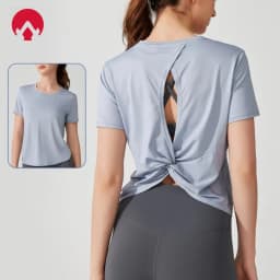Women's Short Sleeve Yoga Top with Knot Back - Breathable Casual Athletic Wear for Gym, Fitness, Summer Workouts
