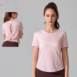 Women's Short Sleeve Yoga Top with Knot Back - Breathable Casual Athletic Wear for Gym, Fitness, Summer Workouts