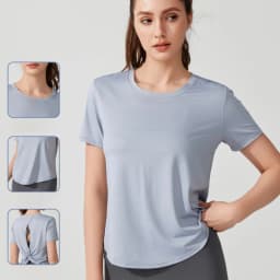Women's Short Sleeve Yoga Top with Knot Back - Breathable Casual Athletic Wear for Gym, Fitness, Summer Workouts