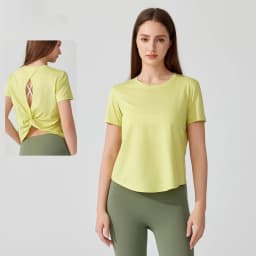 Women's Short Sleeve Yoga Top with Knot Back - Breathable Casual Athletic Wear for Gym, Fitness, Summer Workouts