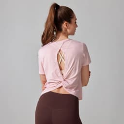 Women's Short Sleeve Yoga Top with Knot Back - Breathable Casual Athletic Wear for Gym, Fitness, Summer Workouts