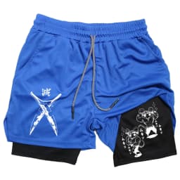 Men's Compression Shorts Anime Demon Slayer Print Beach Shorts Gym Fitness Running Quick Dry Short Pants Summer Print Sportswear