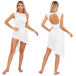 Women Figure Skating Dress Modern Lyrical Dance Gymnastics Acrobatics Clothes Sleeveless Shiny Rhinestones Mesh Leotard Tutu