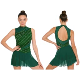 Women Figure Skating Dress Modern Lyrical Dance Gymnastics Acrobatics Clothes Sleeveless Shiny Rhinestones Mesh Leotard Tutu