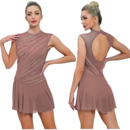 Women Figure Skating Dress Modern Lyrical Dance Gymnastics Acrobatics Clothes Sleeveless Shiny Rhinestones Mesh Leotard Tutu