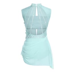 Women Figure Skating Dress Modern Lyrical Dance Gymnastics Acrobatics Clothes Sleeveless Shiny Rhinestones Mesh Leotard Tutu