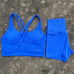 Solid Color Soft Women Gym Yoga Short Set Cross Back Shoulder Strap Gym Bra+High Waist Sport Short Leggings 2pc Tight Sportwear