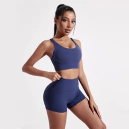 Solid Color Soft Women Gym Yoga Short Set Cross Back Shoulder Strap Gym Bra+High Waist Sport Short Leggings 2pc Tight Sportwear