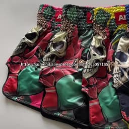 Muay Thai Shorts for Men Women Breathable MMA Fight Training Shorts Quick-Dry Combat Sports Gear Skull Sublimated Boxing Shorts