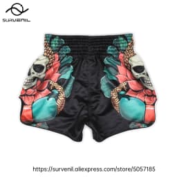 Muay Thai Shorts for Men Women Breathable MMA Fight Training Shorts Quick-Dry Combat Sports Gear Skull Sublimated Boxing Shorts