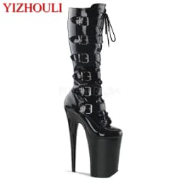 Women's high boots, PU material sexy slender thigh, model stage banquet performance 20cm pole dance high heel dance shoes