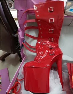 Women's high boots, PU material sexy slender thigh, model stage banquet performance 20cm pole dance high heel dance shoes
