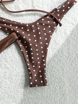 Retro polka dot and solid color triangle bikini set