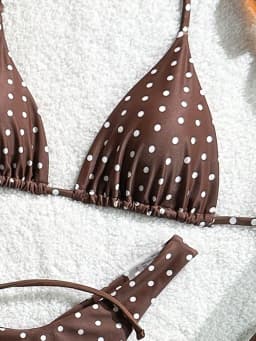 Retro polka dot and solid color triangle bikini set
