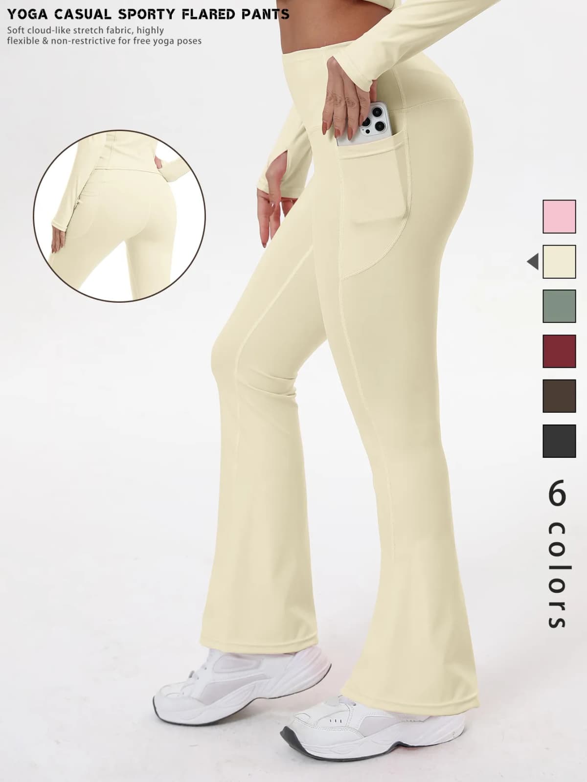 Women's Bell-bottom Yoga Leggings With Pockets Tummy Control High Waist Workout Pants Gym Running