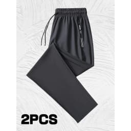 2 Pieces Men's Quick-drying Breathable Sweatpants High Elastic Nylon-Spandex Fabric Straight Gym Running Pants Man Trousers