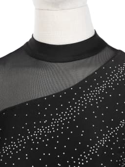 Women Figure Ice Skating Dance Dress Lyrical Dance Ballet Gymnastics Leotard Tutu Long Sleeve Mesh Shiny Rhinestone Dancewear