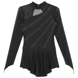 Women Figure Ice Skating Dance Dress Lyrical Dance Ballet Gymnastics Leotard Tutu Long Sleeve Mesh Shiny Rhinestone Dancewear